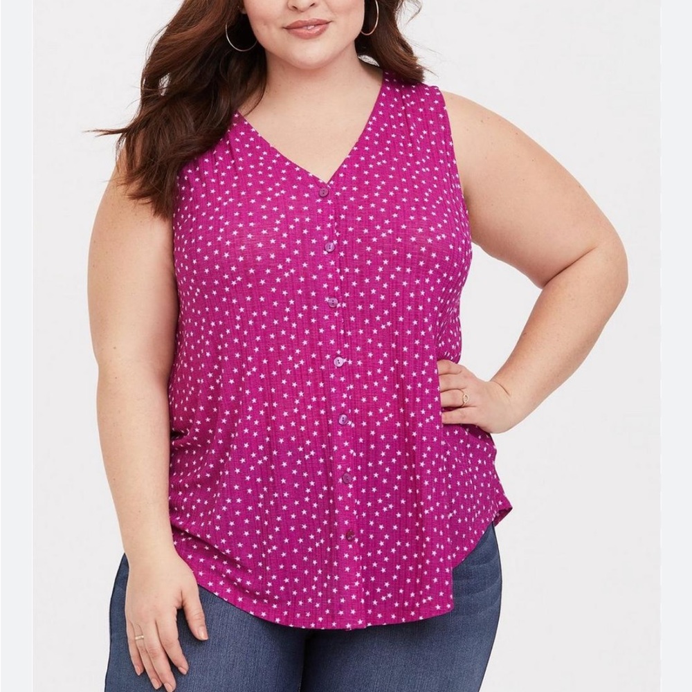 Torrid Magenta Star Crepe Button Down Tank